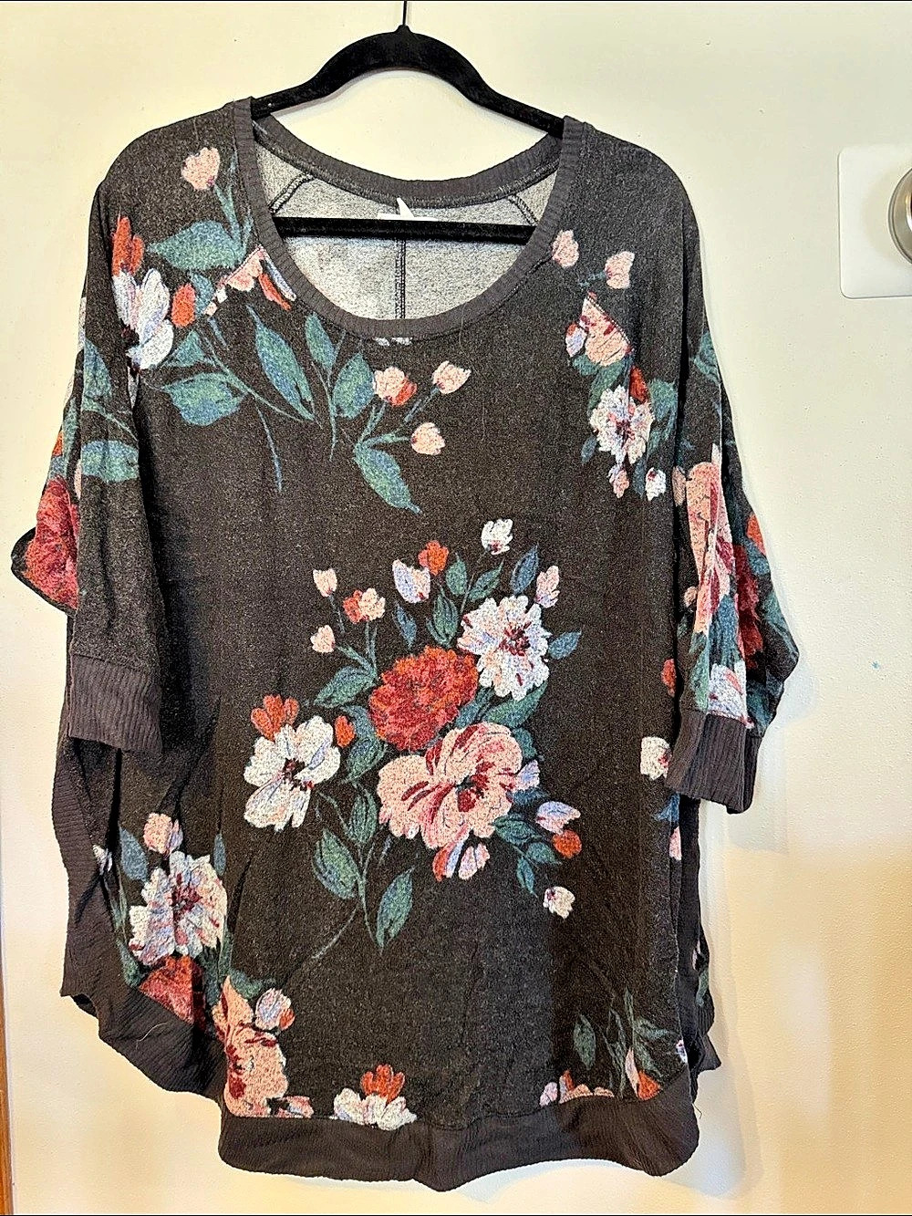 Maurices Floral Short Sleeve Tunic in Black